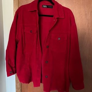 ZARA red corduroy button up